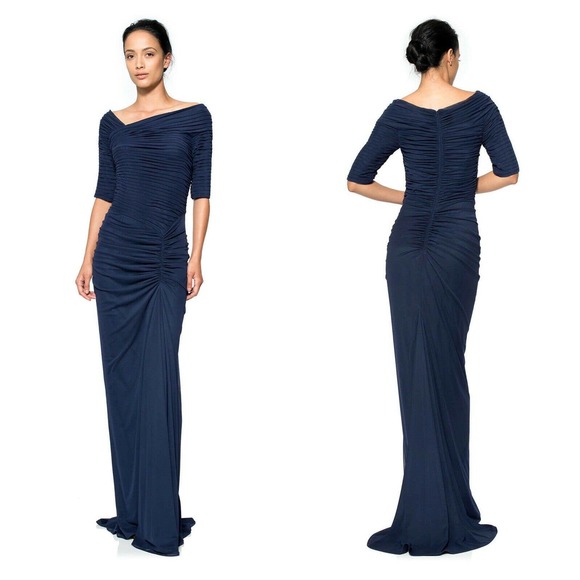 Tadashi Shoji Dress Mesh Indigo Size PS draped - Picture 2 of 7